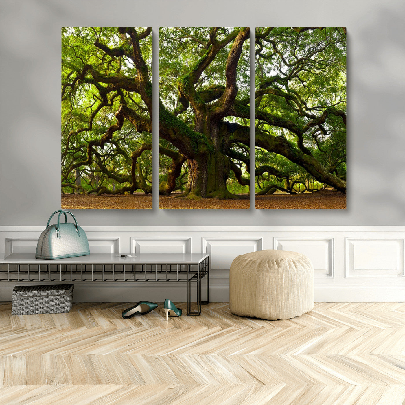 MGV-CV-48X32-3P - Angel Oak Tree Wall Art Canvas Print | Forest Tree Nature Photography Print on Canvas | Large Triptych Art for Living Room or Office Decor