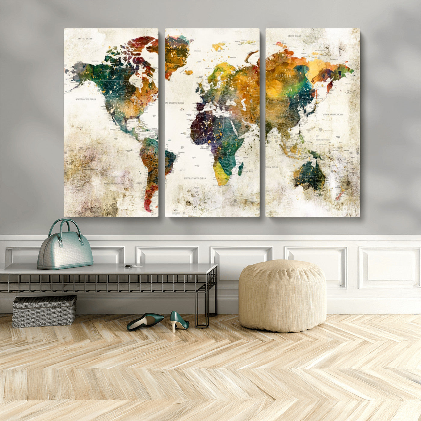 MGV-CV-48X32-3P - Push Pin World Map Canvas Print – Framed Wall Art for Couples to Track Their Travels – Anniversary