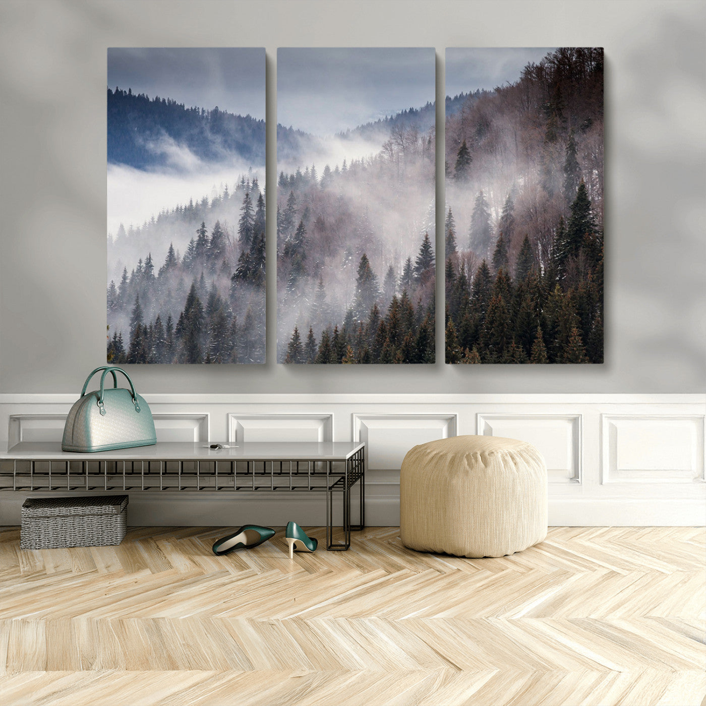 MGV-CV-48X32-3P - Beautiful Rising Fog in Winter Mountain Landscape - Framed Rising Fog in Winter Mountain Canvas