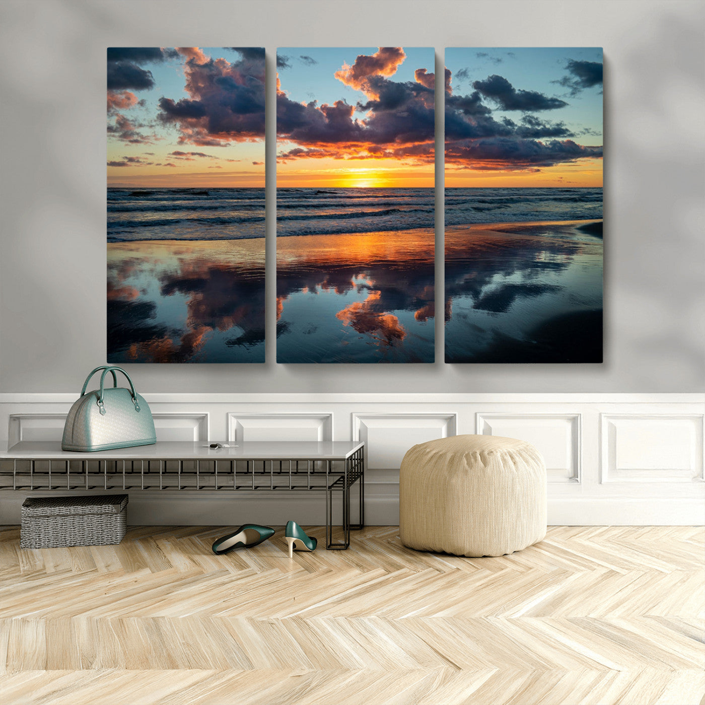 MGV-CV-48X32-3P - Cloudy Weather At The Beach Wall Art Canvas Print