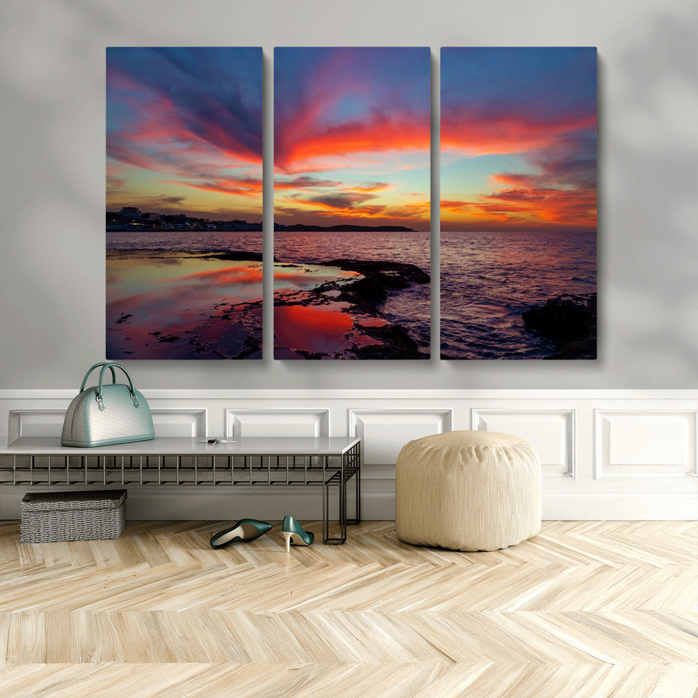 MGV-CV-48X32-3P - Glorious Sunset on The Beach Wall Art Canvas Print