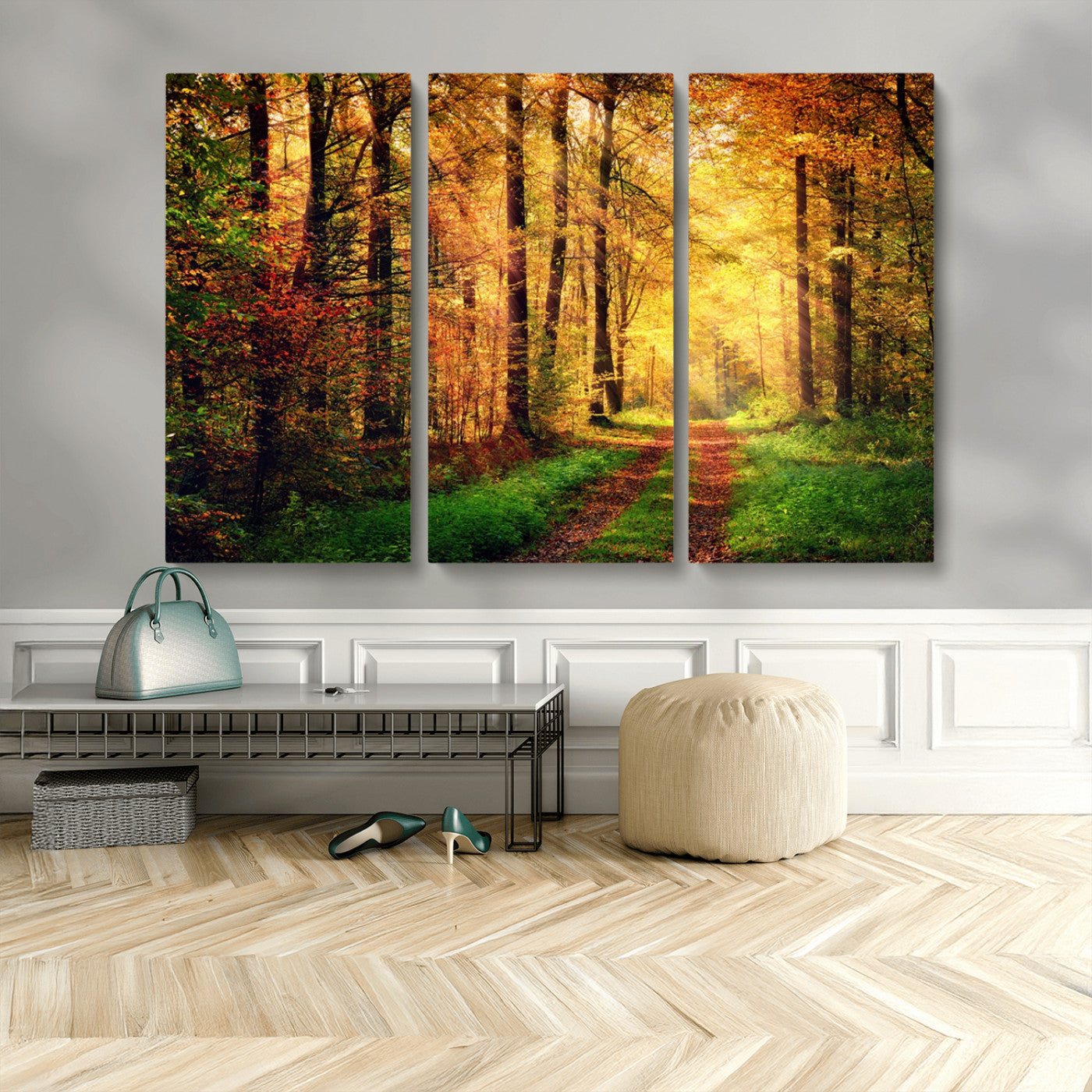 MGV-CV-48X32-3P - Forest Fall Wall Art Print - Sunlight Through Trees Wall Art Canvas Print
