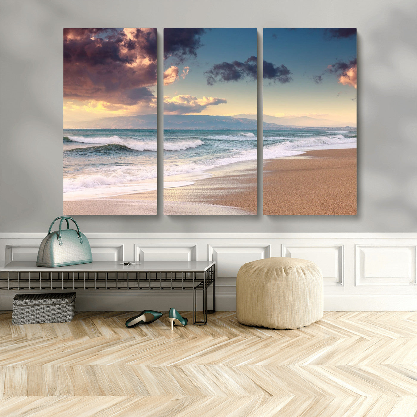 MGV-CV-48X32-3P - Cloudy Weather Beach Sunset Canvas Print | Sunrise Wall Art Canvas Print