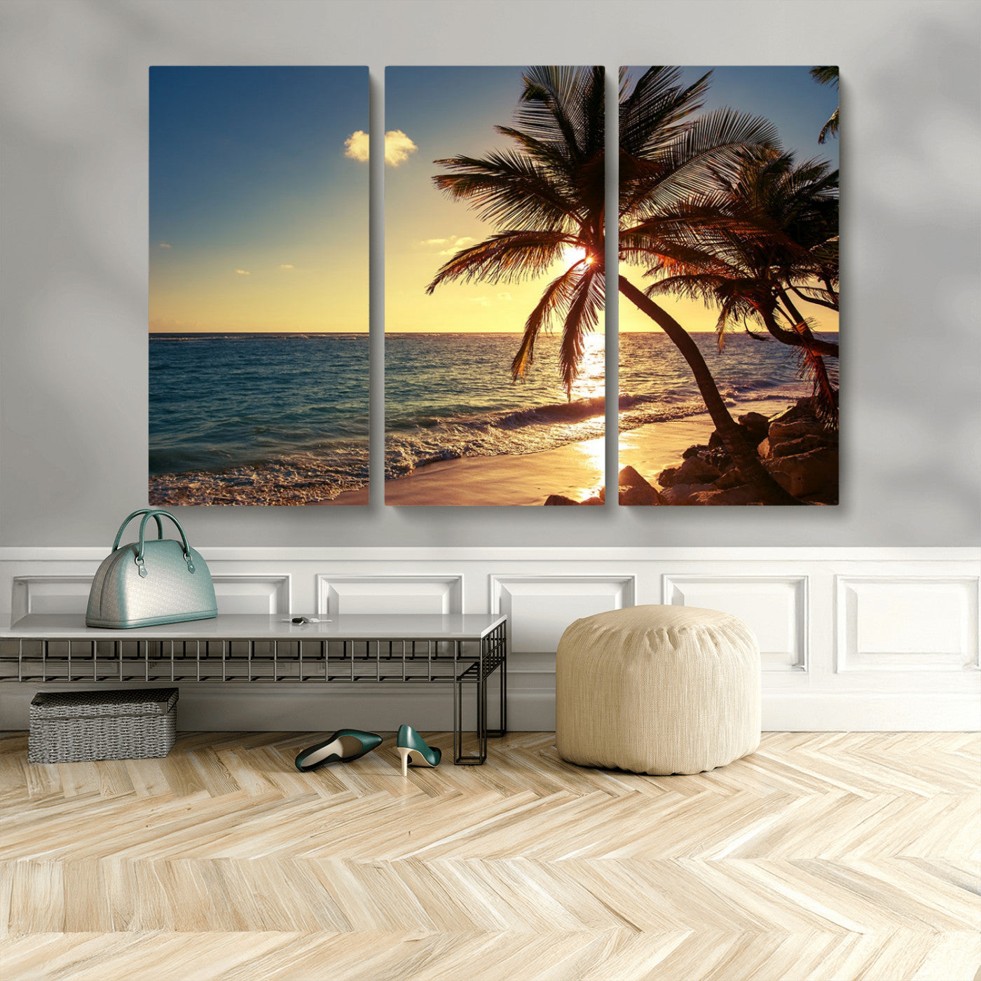 MGV-CV-48X32-3P - Sunset Palm Trees Wall Art Canvas Print