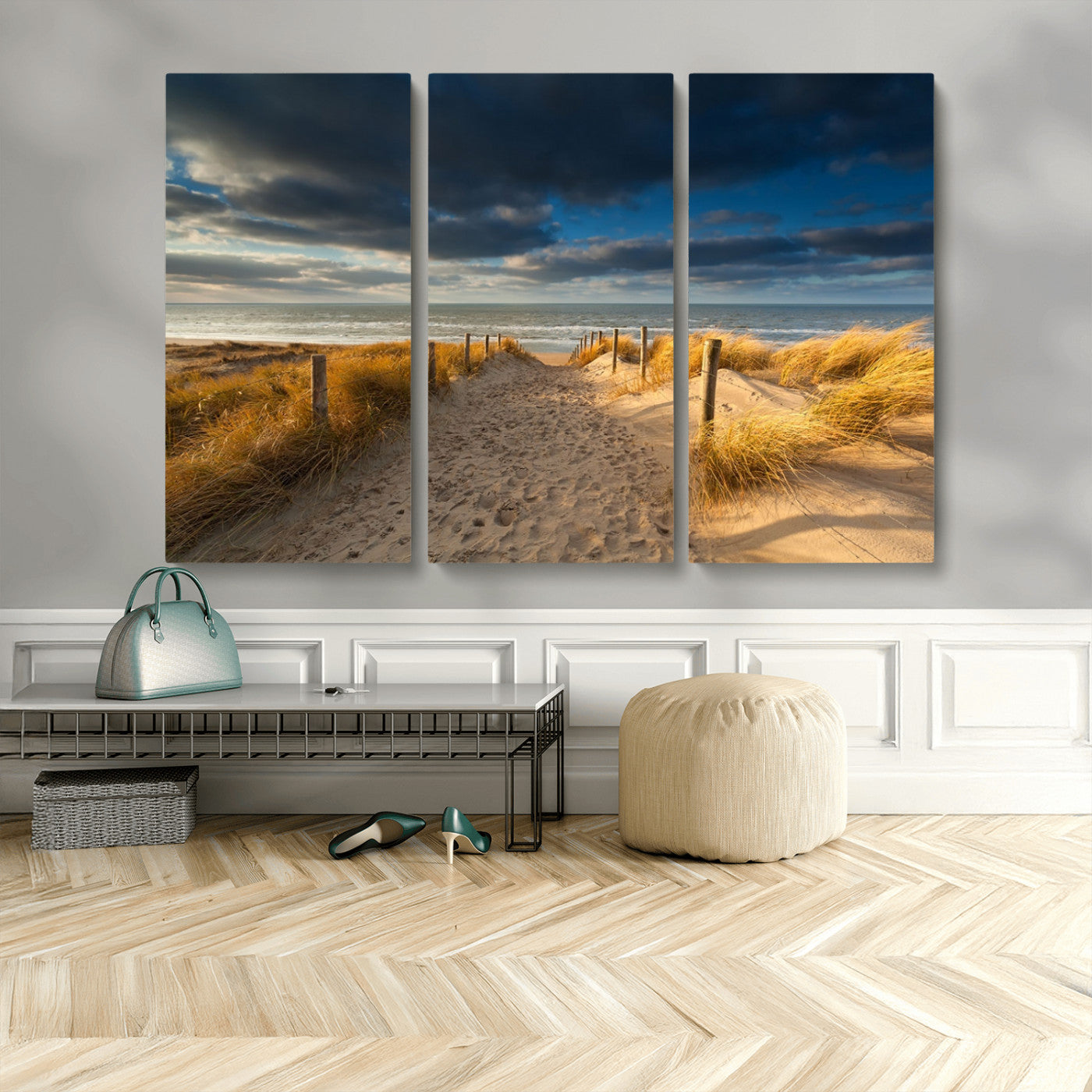 MGV-CV-48X32-3P - Ocean Beach Dark Clouds Wall Art Canvas Print