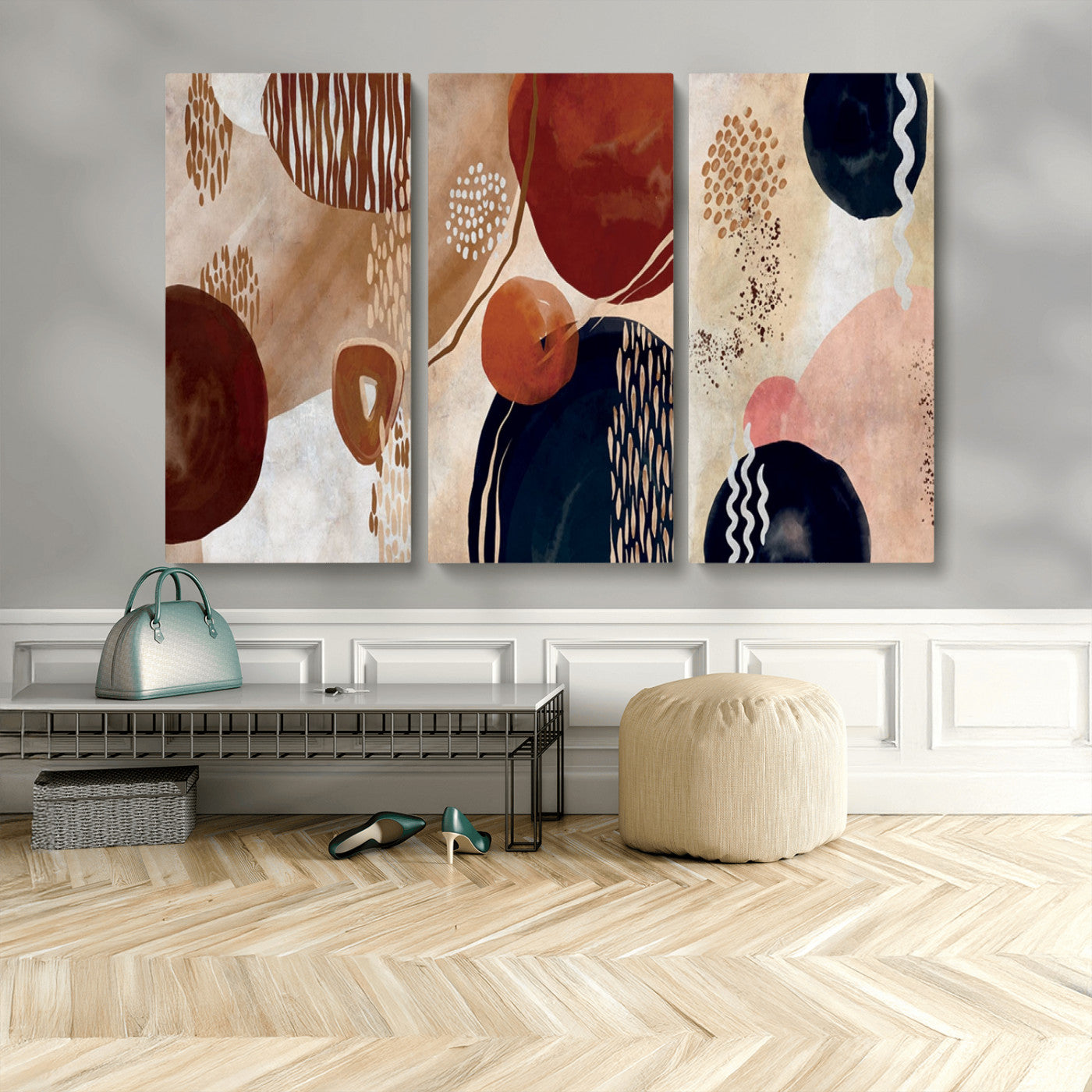 MGV-CV-48X32-3P - Boho Wall Art Canvas Print Set Mid-Century Prints Bohemian Wall Artwork Prints Boho Neutral