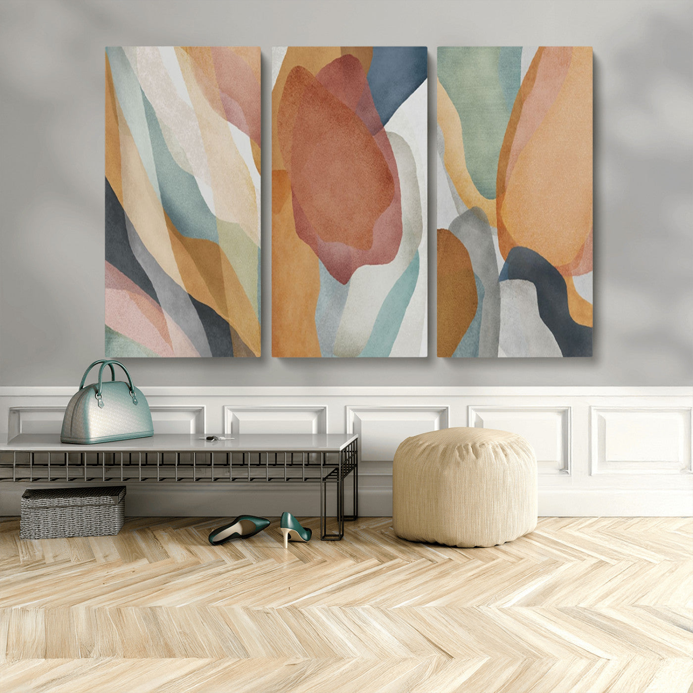 MGV-CV-48X32-3P - Boho Wall Art Canvas Print Set, Watercolor Boho Wall Art Canvas