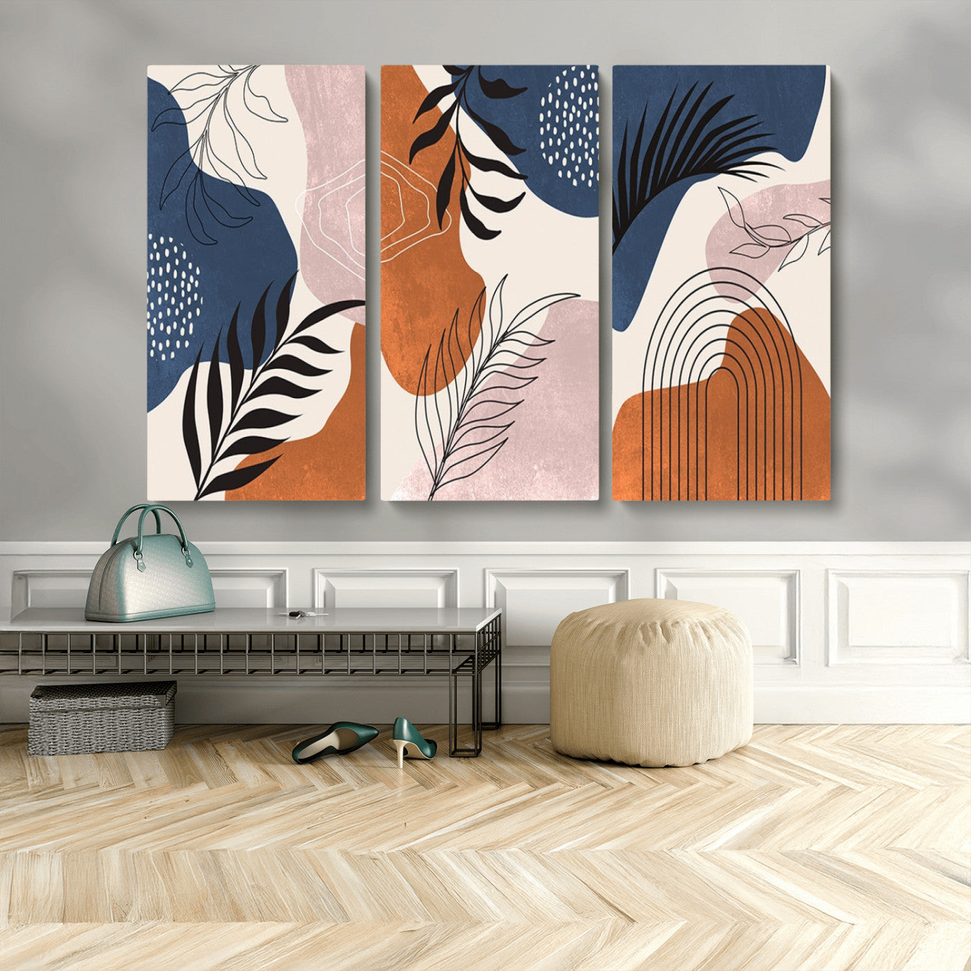 MGV-CV-48X32-3P - Boho Wall Art Canvas Print Set Mid-Century Prints Bohemian Wall Artwork Prints Boho Neutral,