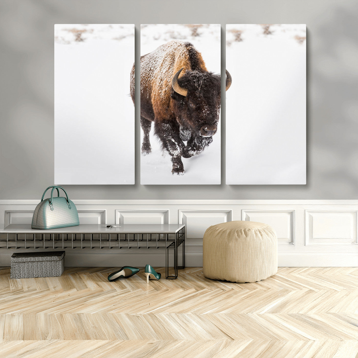 MGV-CV-48X32-3P - Bison Winter Wall Art Canvas Print For Farmhouse Decor