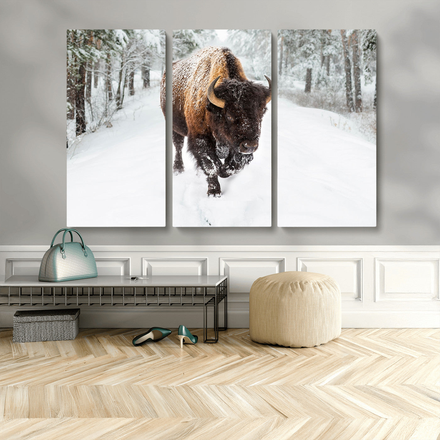 MGV-CV-48X32-3P - Bison Wall Art Canvas Print For Farmhouse, Animal Canvas Print, Wild Animal Wall Art