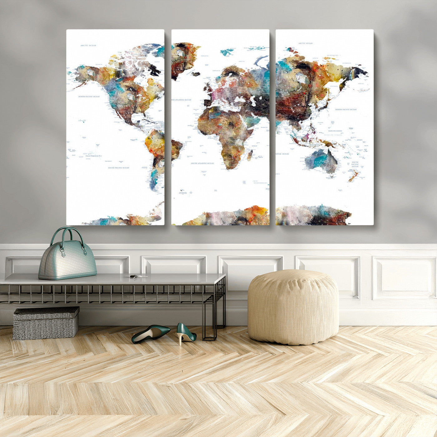 MGV-CV-48X32-3P - Push Pin World Map Canvas Print – Framed Wall Art for Couples to Track Their Travels – Anniversary