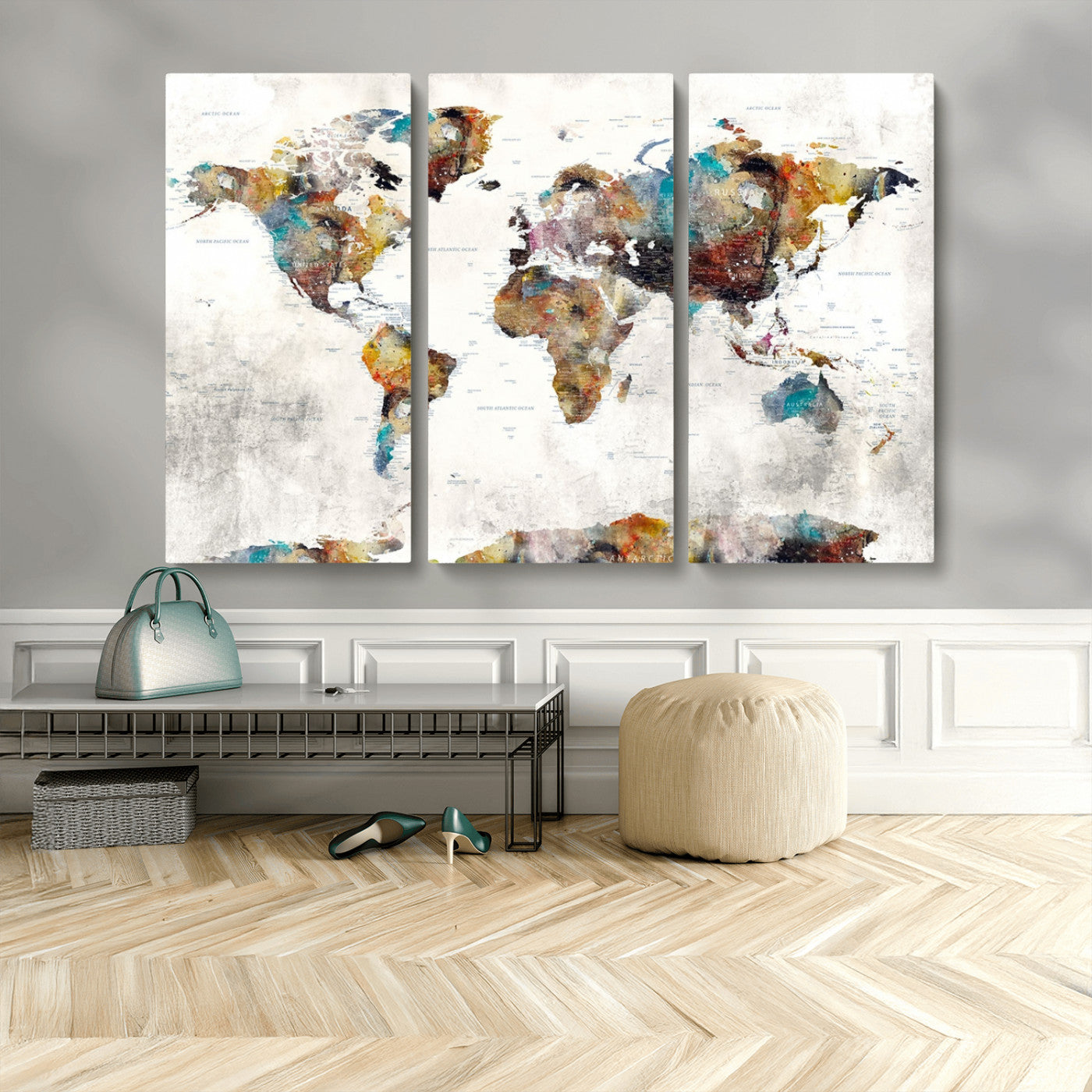 MGV-CV-48X32-3P - Push Pin World Map Canvas Print – Framed Wall Art for Couples to Track Their Travels – Anniversary