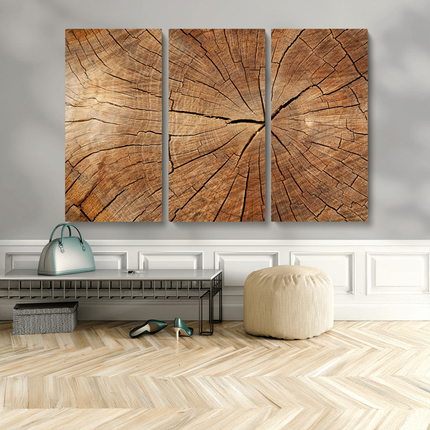 MGV-CV-48X32-3P - Tree Ring Canvas Art, Rustic Wood Grain Wall Art, Tree Slice Decor for Modern Homes, Giclee Multi-Panel Print, Tree Ring Wall Art Set
