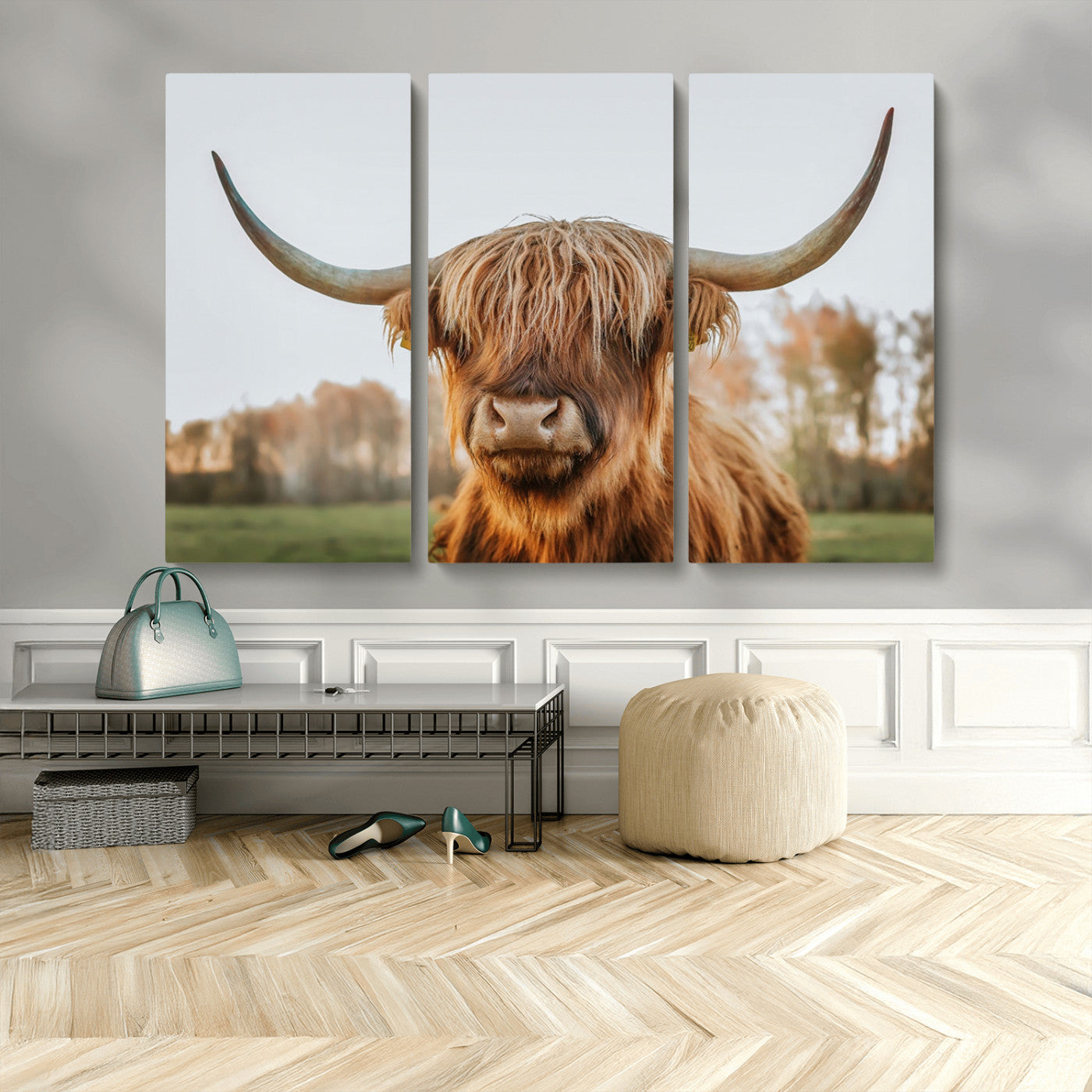 MGV-CV-48X32-3P - Highland Cow Animal Scottish Cattle Art Print Farmhouse Wall Art Canvas Print