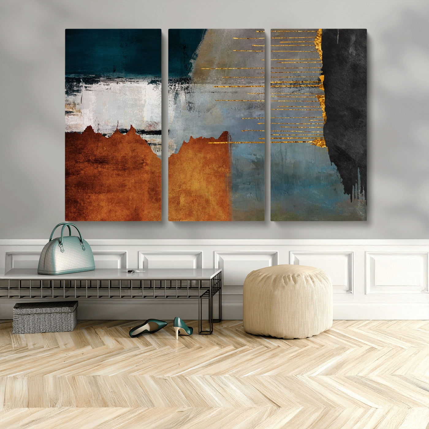MGV-CV-48X32-3P - Modern Abstract Canvas Art Canvas Print - Framed and Ready to Hang Artwork for Contemporary Living Room or Office Decor