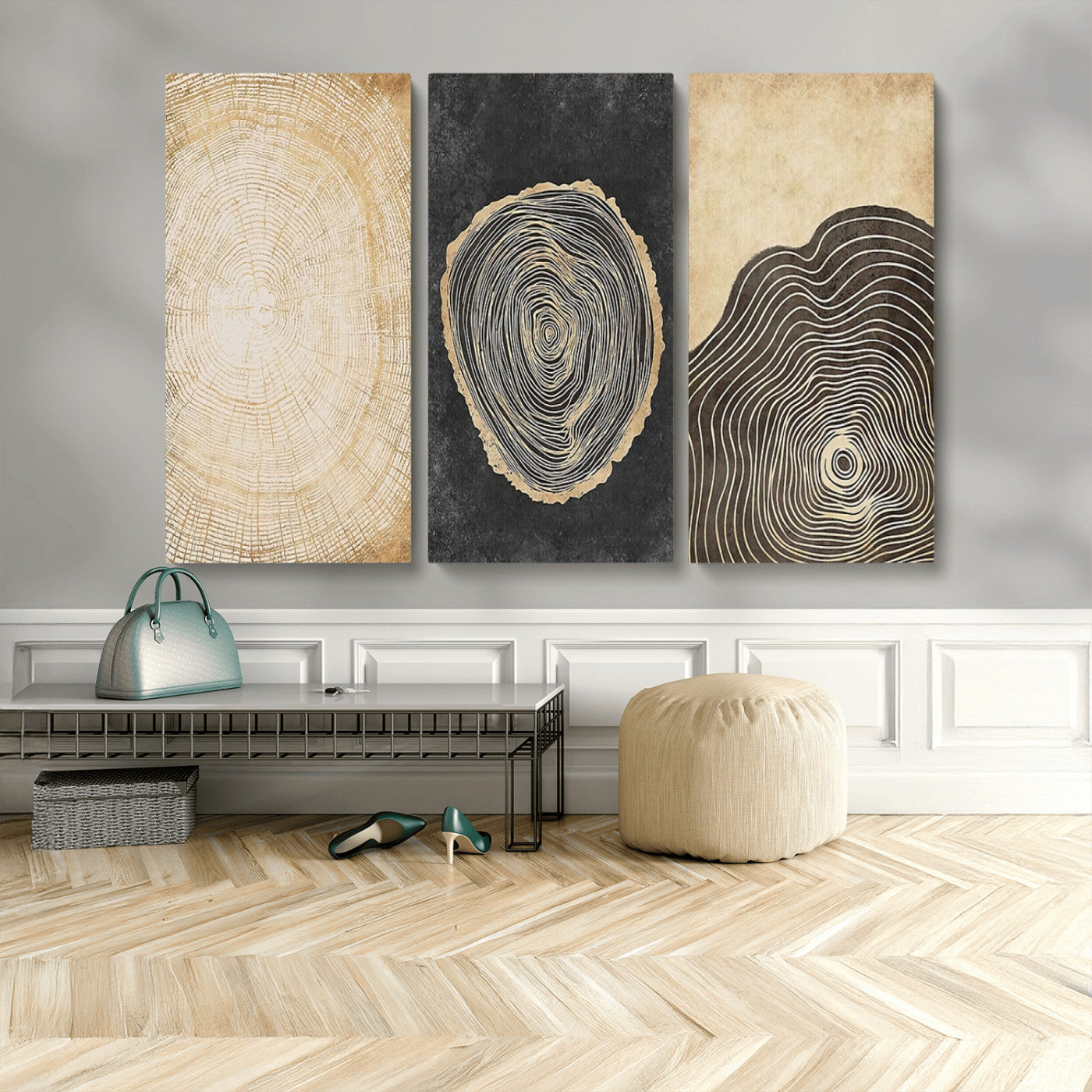 MGV-CV-48X32-3P - Tree Rings Canvas Wall Art Print – Minimalist Natural History in Modern Decor - Minimalist Boho Wall