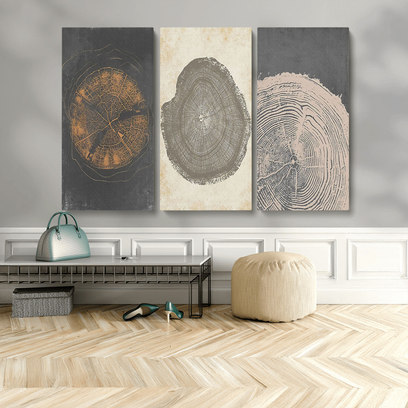 MGV-CV-48X32-3P - Boho Tree Ring Wall Art, Modern Minimalist Wood Grain Canvas, Tree Slice for Rustic Decor, Farmhouse Decor Giclee Canvas Print, Tree Ring Canvas Set