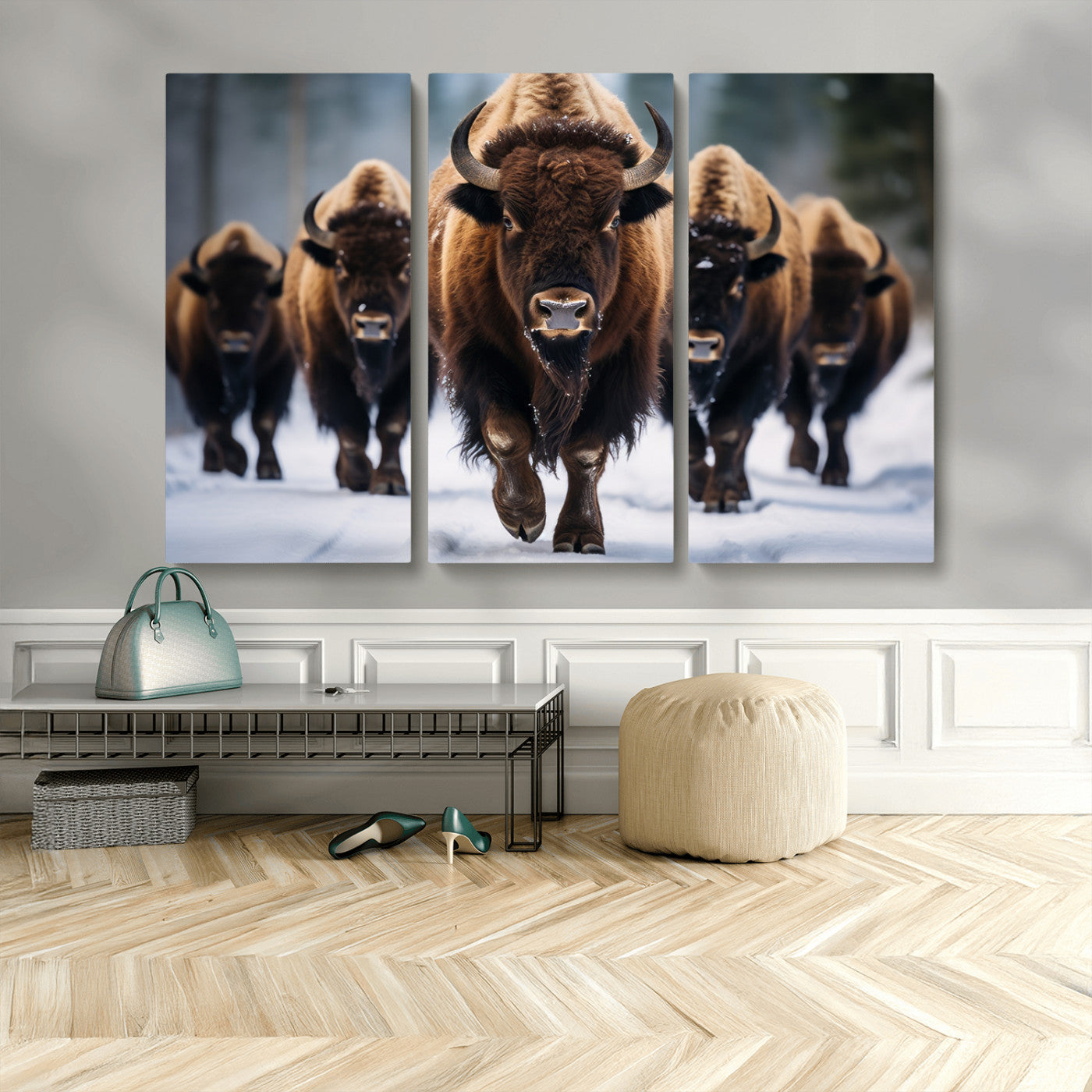 MGV-CV-48X32-3P - Buffalo Wall Art Canvas Print, American Bison Herd Wall Art Canvas Print - Bison Canvas Print