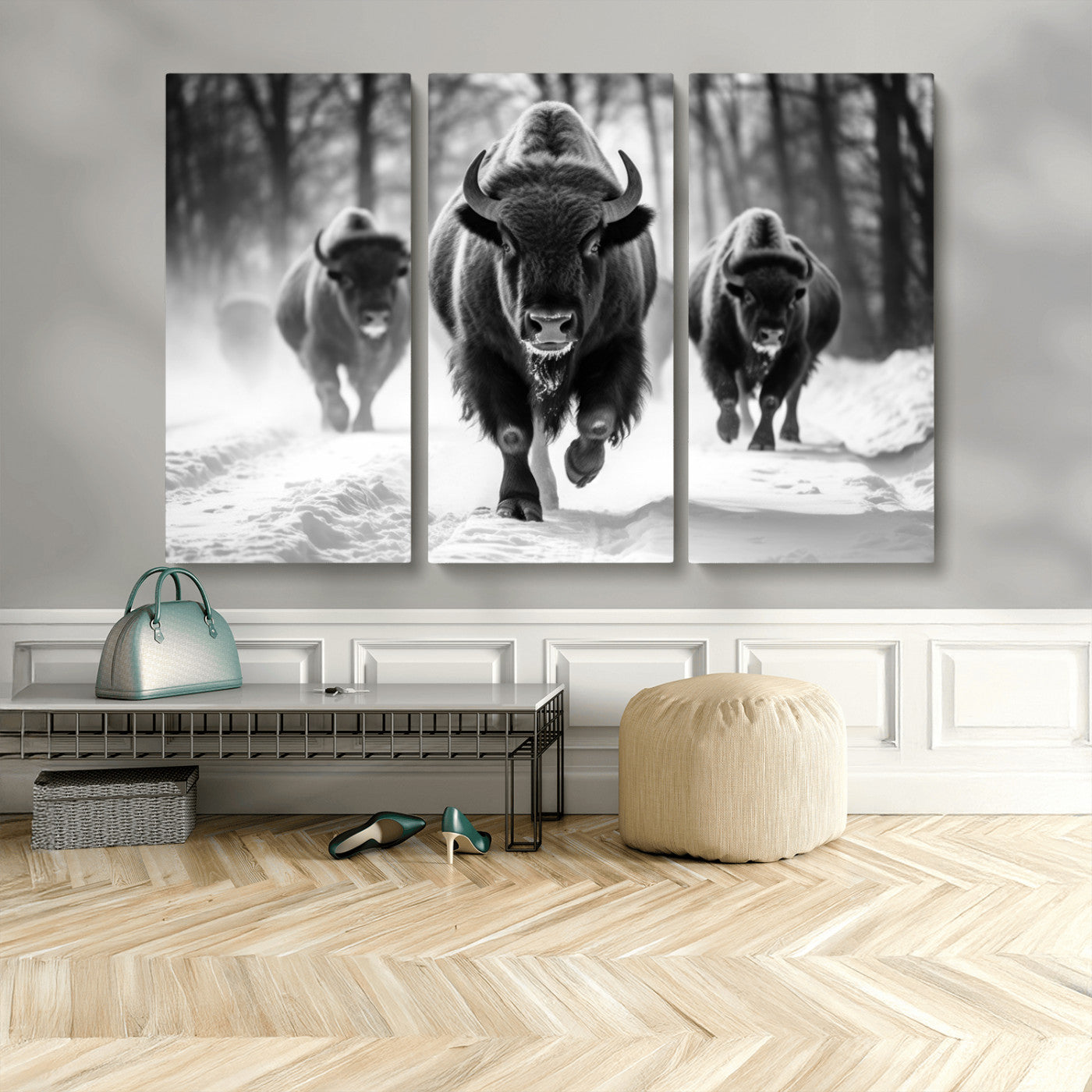 MGV-CV-48X32-3P - Buffalo Wall Art Canvas Print, Bison Family Wall Art Canvas Print