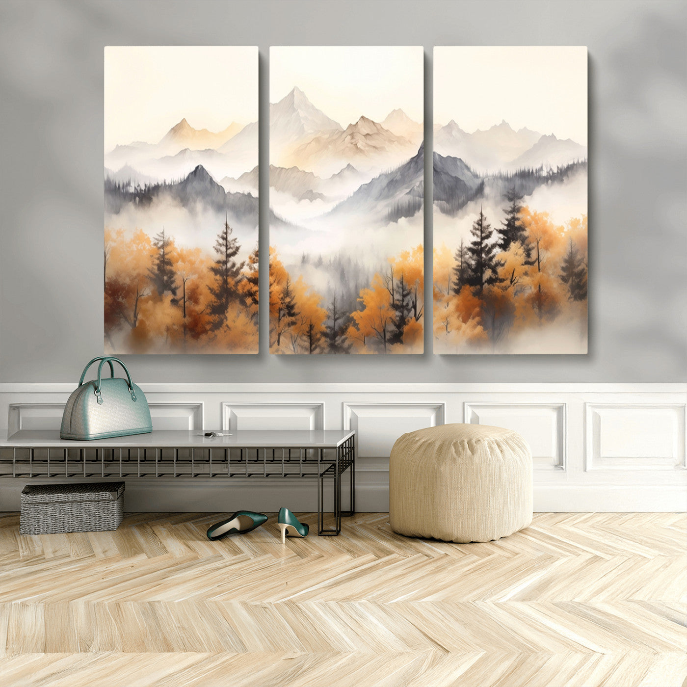 MGV-CV-48X32-3P - Abstract Mountain Wall Art | Misty Mountain Forest and Mountains Canvas Print for Living Room,