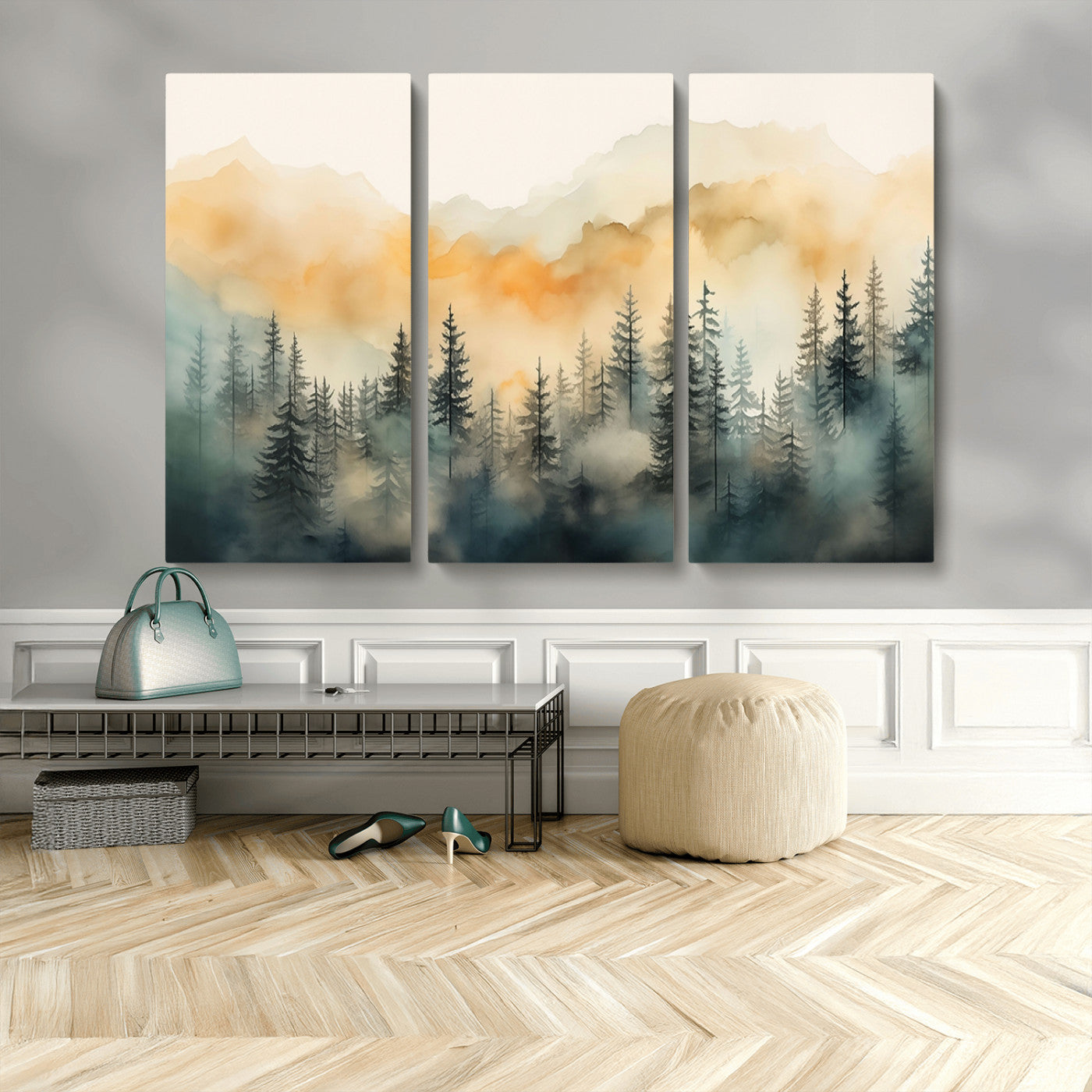 34155-MGV-CV-48X32-3P-Abstract Forest Print - Mountain Wall Art | Autumn Landscape Canvas Print for Living Room, Bedroom, or Office | Large Wall Art Decor