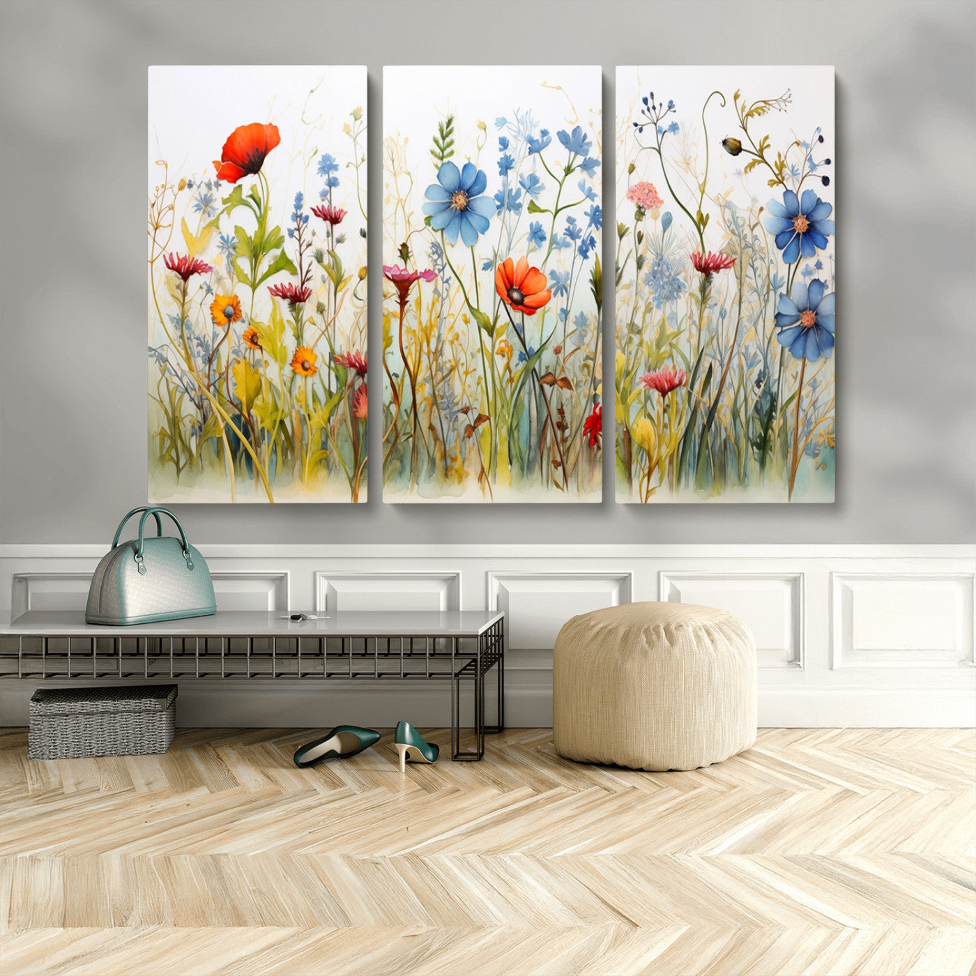 MGV-CV-48X32-3P - Colorful Wildflower Canvas Wall Art - Vibrant Floral Botanical Print, Bright Nature Decor for Living
