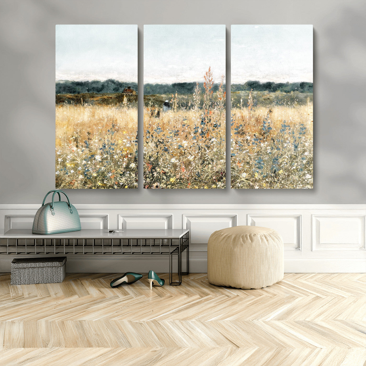 MGV-CV-48X32-3P - Wildflower Field Wall Art Canvas | Nature-Inspired Landscape Canvas Print for Living Room or Office | Rustic Floral Decor