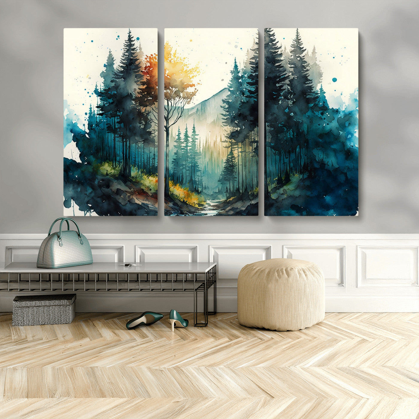 MGV-CV-48X32-3P - Watercolor Trees Forest Abstract Wall Art Canvas Print