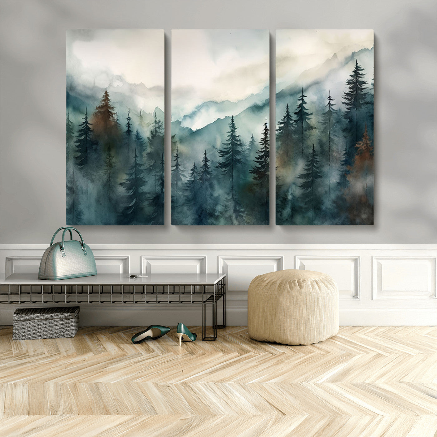 48468-MGV-CV-48X32-3P-Serenity Forest Wall Art Canvas | Foggy Mountain Landscape Canvas Print for Living Room or Office | Nature-Inspired Woodland Decor