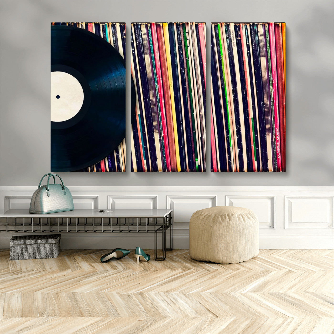 MGV-CV-48X32-3P - Vinyl Record and Album Collection Canvas Wall Art - Retro Music Decor for Living Room, Vintage Vinyl Lover’s Set