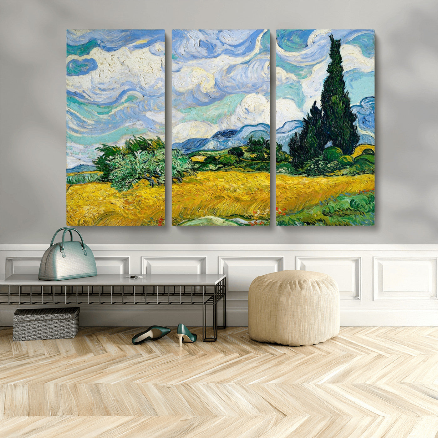 MGV-CV-48X32-3P - Wheatfield With Cypresses By Van Gogh Painting Wall Art Canvas Print