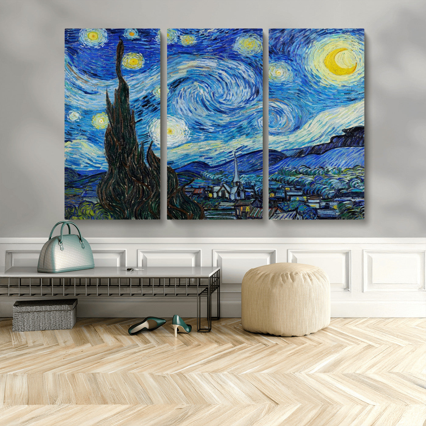 MGV-CV-48X32-3P - Vincent Van Gogh The Starry Night Abstract Wall Art Canvas Print