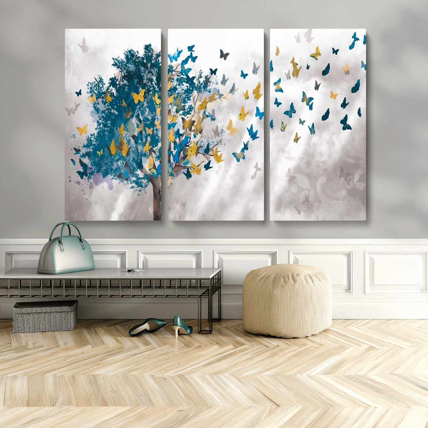MGV-CV-48X32-3P - Tree Butterfly Abstract Tree and Butterfly Wall Art Canvas Print
