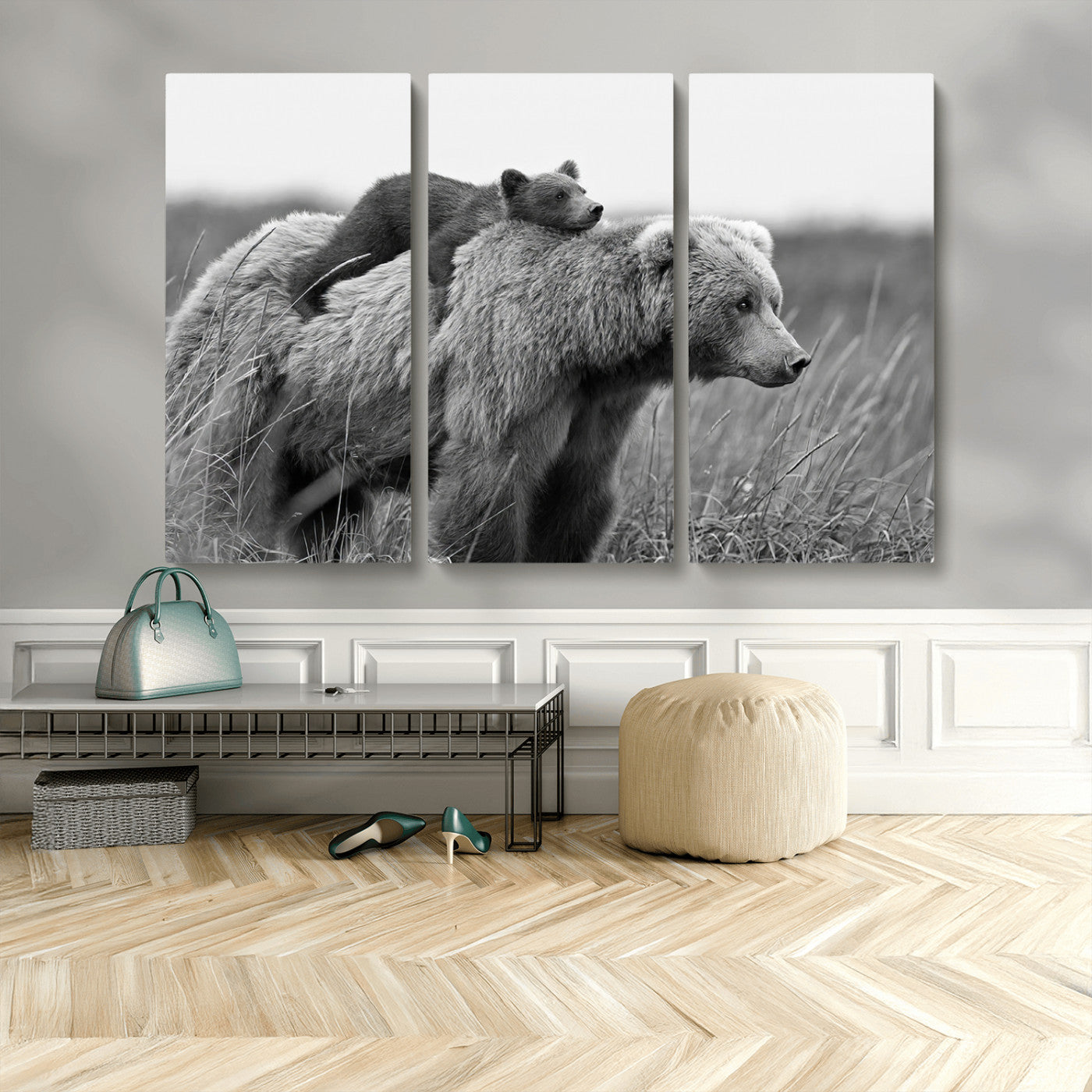 MGV-CV-48X32-3P - Bear and Cub Wall Art Canvas | 399 Bear Cub Wildlife-Inspired Animal Art for Living Room or Office | Grizzly Bear Print of Photography