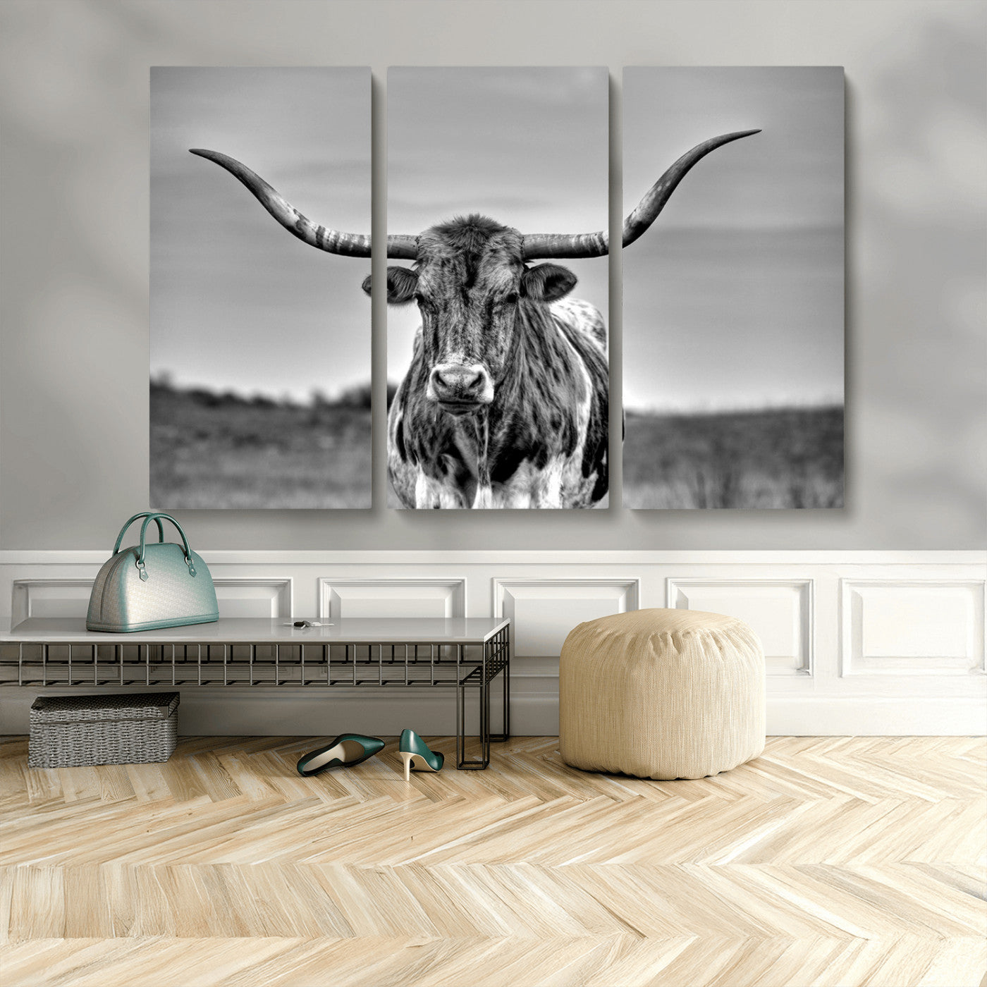 MGV-CV-48X32-3P - Texas Longhorn Cpw Wall Art, Texas Longhorn Canvas, Cattle Canvas Print