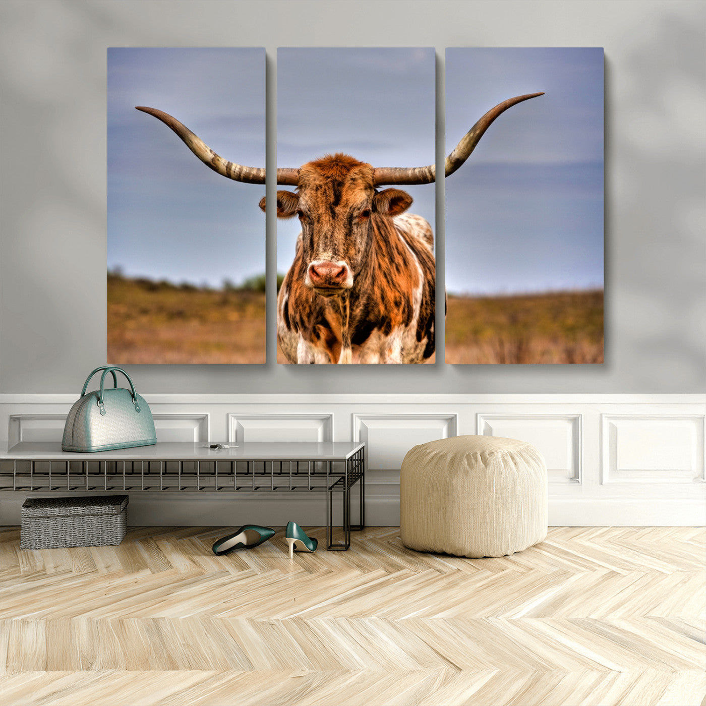 18594-MGV-CV-48X32-3P-Texas Longhorn Wall Art Print, Framed Longhorn Cow Wall Art