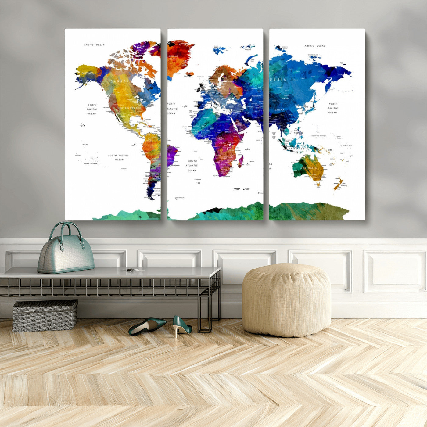 -Push Pin World Map Canvas Print – Framed Wall Art for Couples to Track Their Travels – Anniversary