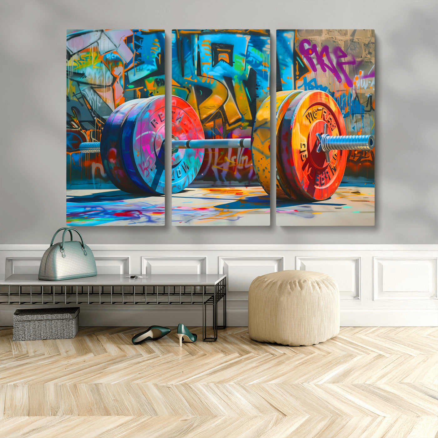 MGV-CV-48X32-3P - Fitness Gym Barbell Graffiti Wall Art Canvas Print