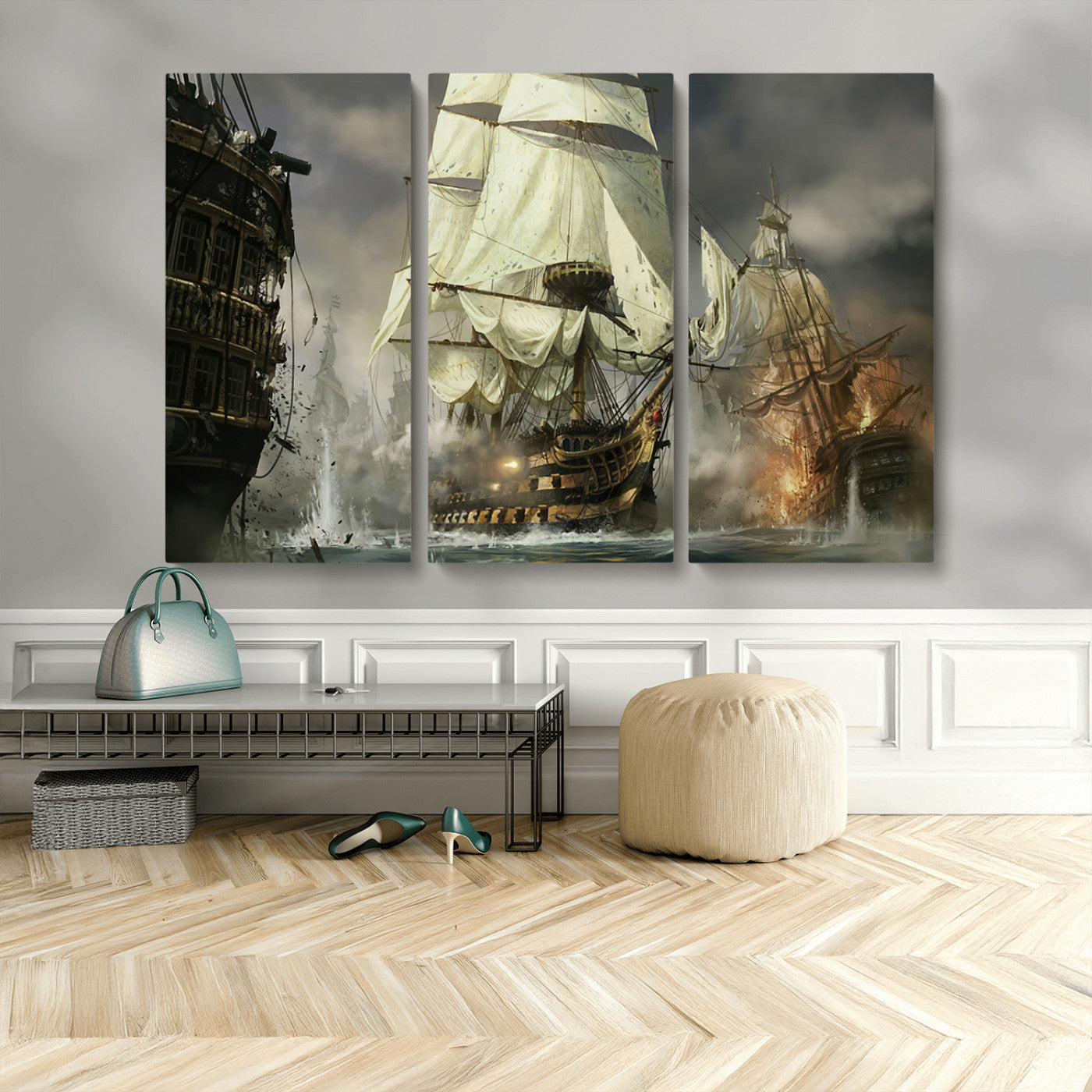 MGV-CV-48X32-3P - Pirate Ship War Wall Art Canvas Print