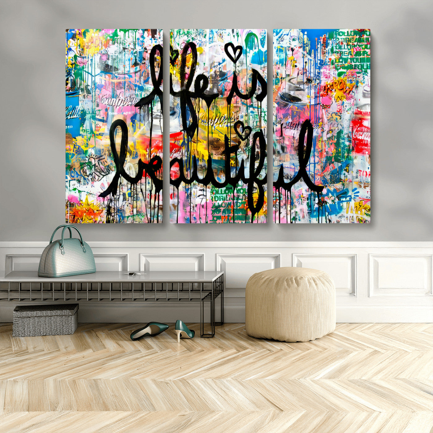 MGV-CV-48X32-3P - Life Beautiful Wall Art Canvas Print | Graffiti Wall Art Canvas Print