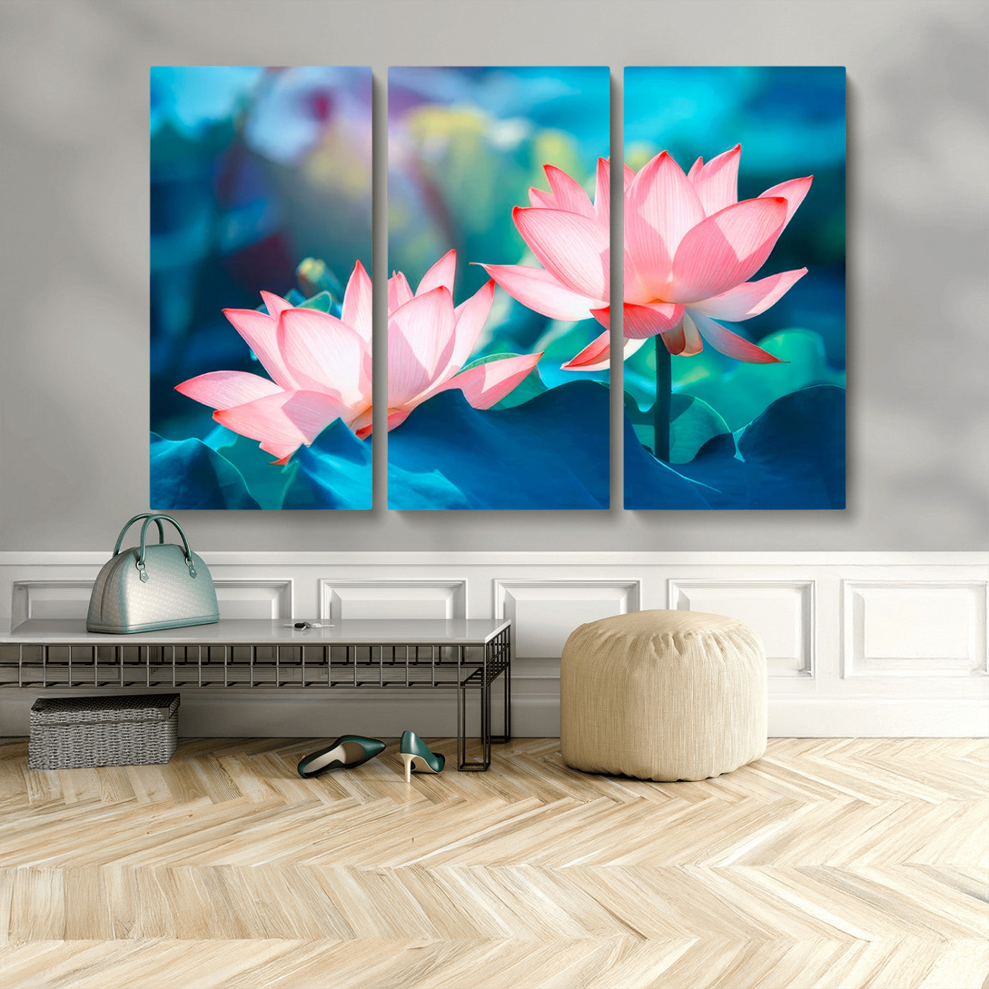 MGV-CV-48X32-3P - Pink Lotus Flower Canvas Wall Art | Vibrant Floral Wall Decor for Living Room, Office, or Bedroom | Large Botanical Art
