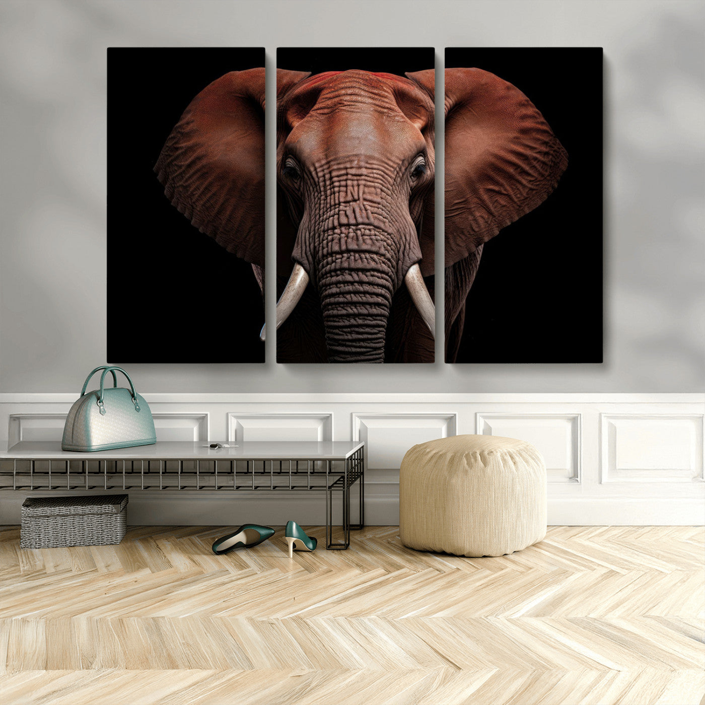 21941-MGV-CV-48X32-3P-Wild Elephant Wall Art Canvas Print, Africa Savannah Wild Animal Wall Decor Print