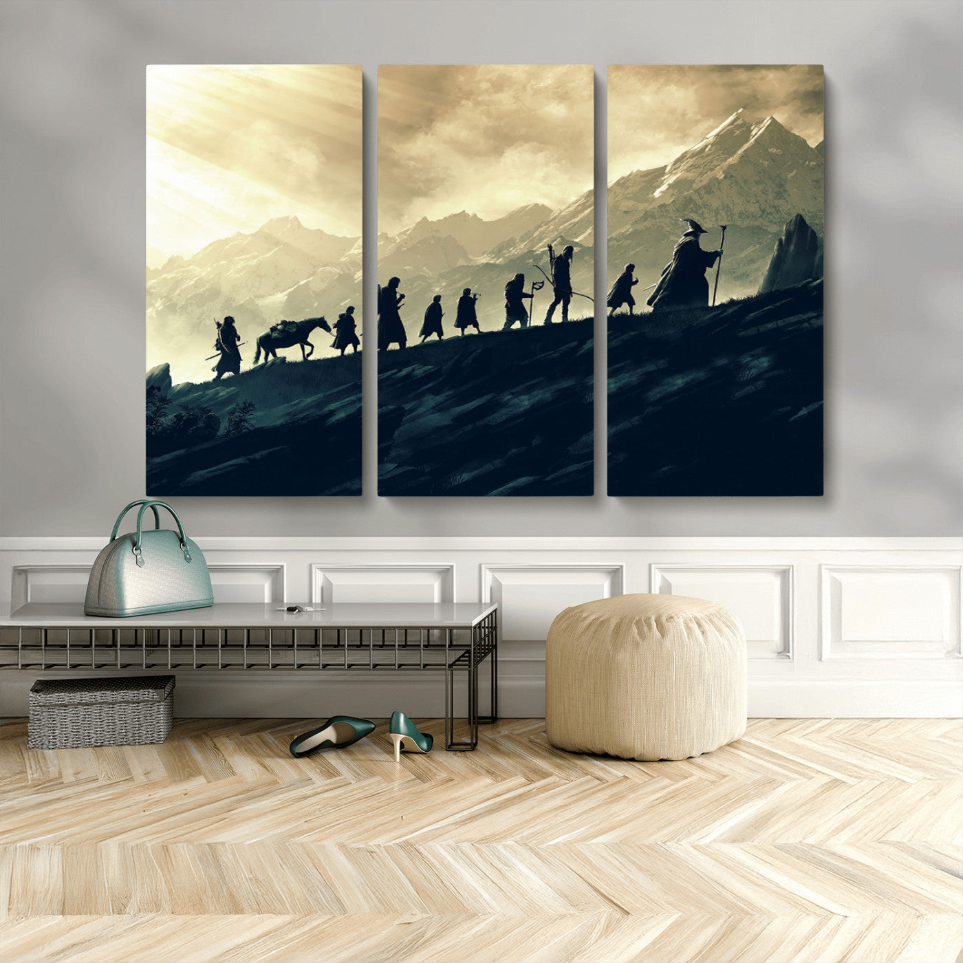 41574-MGV-CV-48X32-3P-Lord of the Rings Silhouette Wall Art Capturing the Epic Quest Through Middle-Earth - The