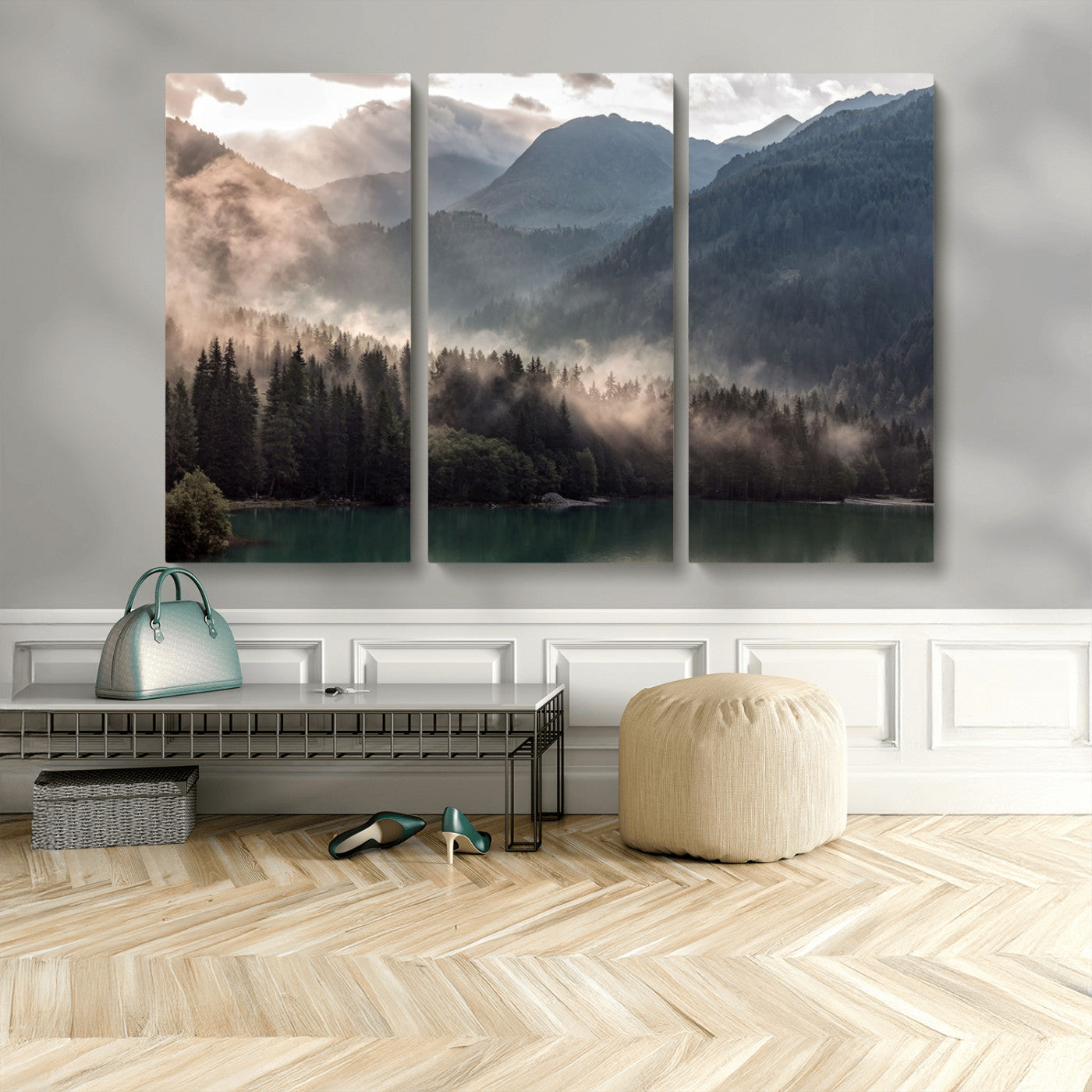MGV-CV-48X32-3P - Foggy Mountain Canvas Print Forest Wall Art