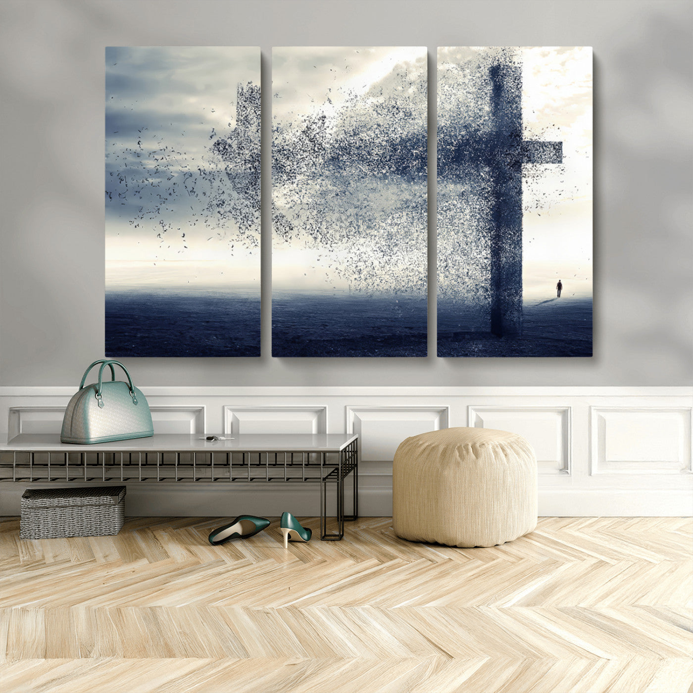 MGV-CV-48X32-3P - Jesus and the Fading Cross Wall Art Print – Symbol of Faith, Christian Wall Art Canvas Print, Framed and Ready to Hang