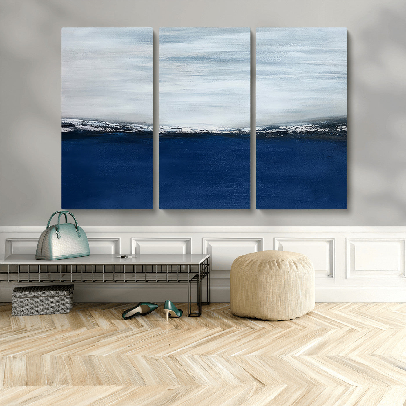 MGV-CV-48X32-3P - Navy Blue Abstract Wall Art Canvas Print