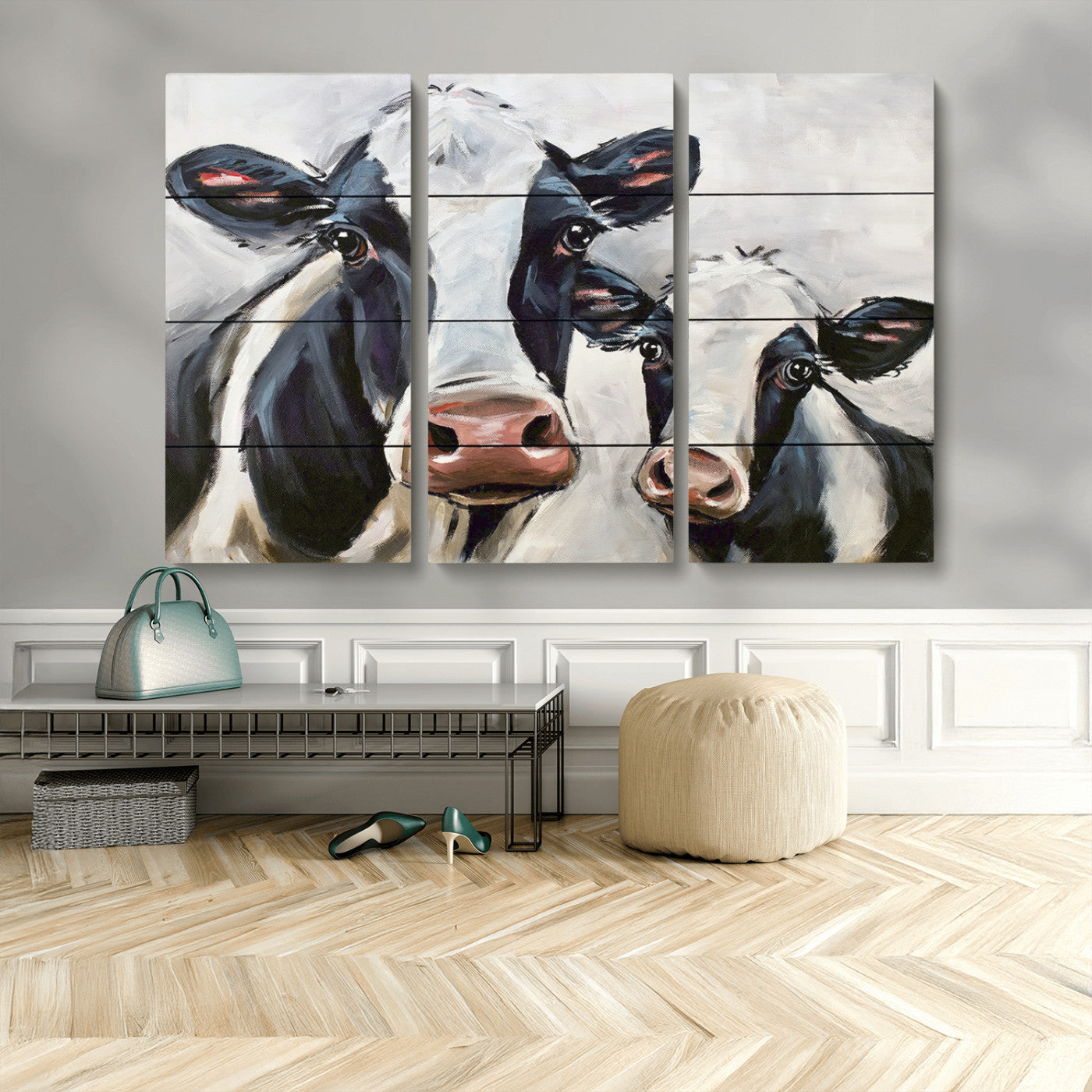 28934-MGV-CV-48X32-3P-Vintage Baby and Mom Cattle Wall Art Canvas Print