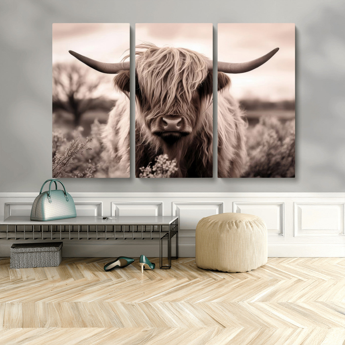 MGV-CV-48X32-3P - Scottish Cow Longhorn Wall Art Canvas Print