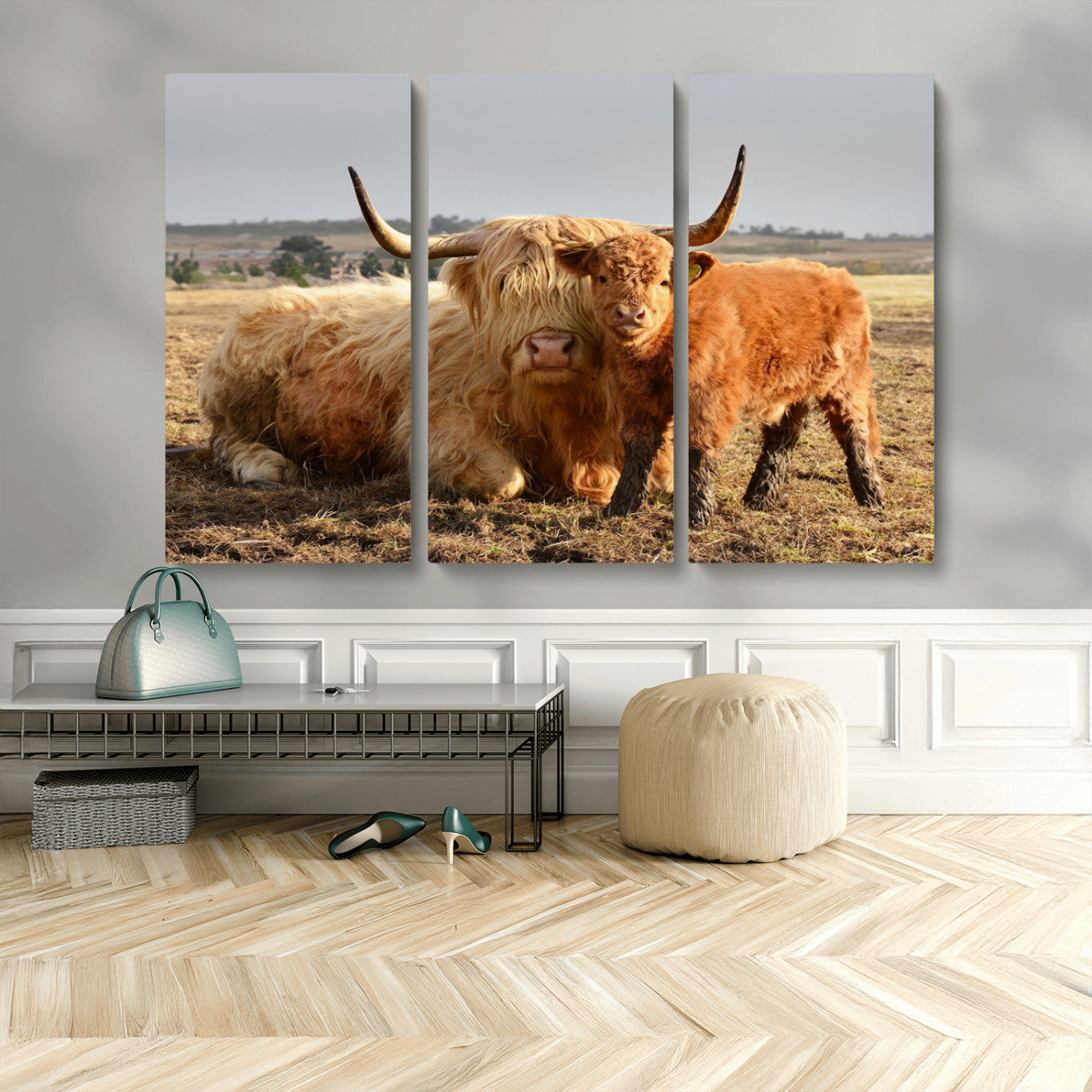 MGV-CV-48X32-3P - Highland Cow Canvas Wall Art Animal Print for Farm House Decor