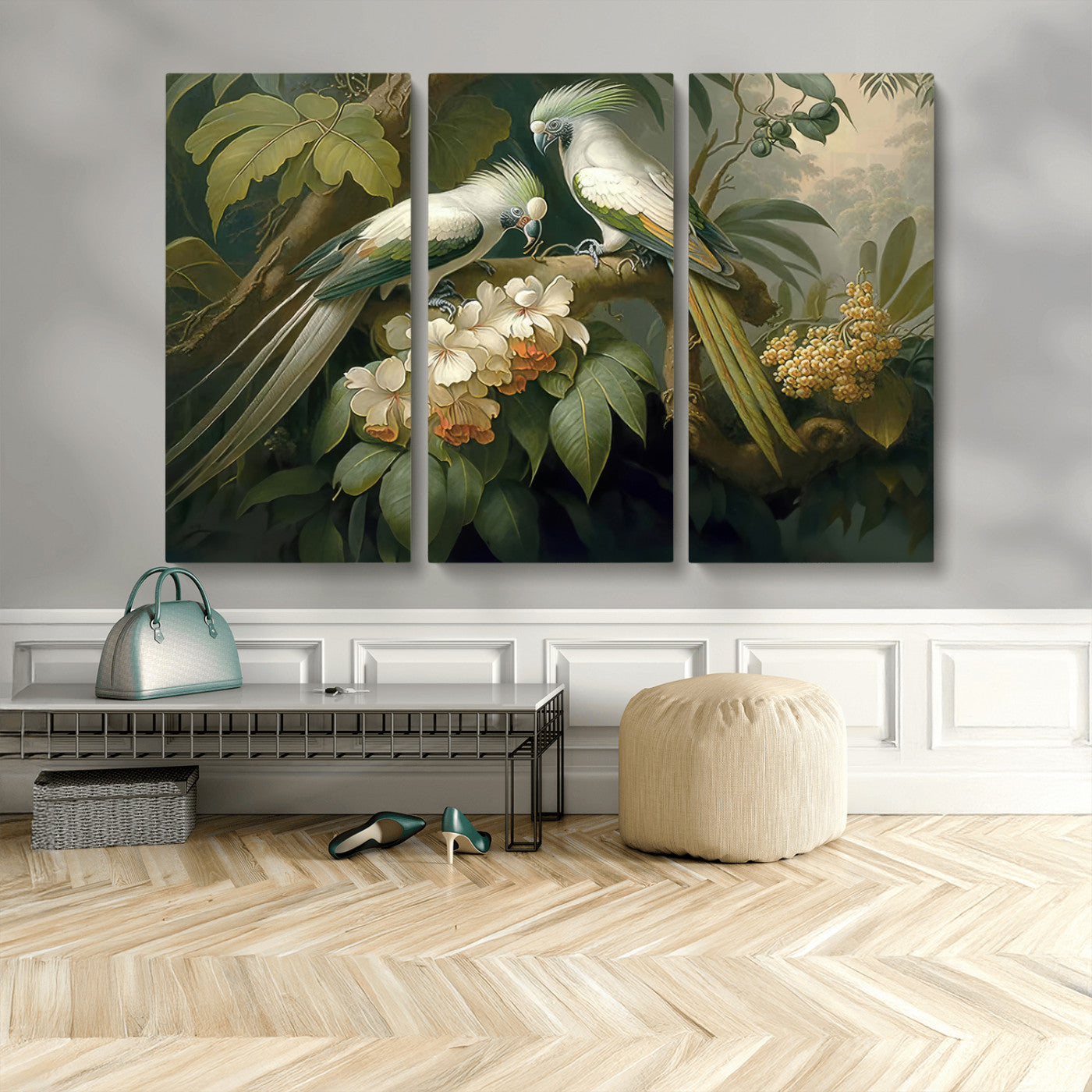 84047-MGV-CV-48X32-3P-Tropical Paradise Print Wall Art Stunning Artwork of a Parrot in a Lush Forest with Beautiful